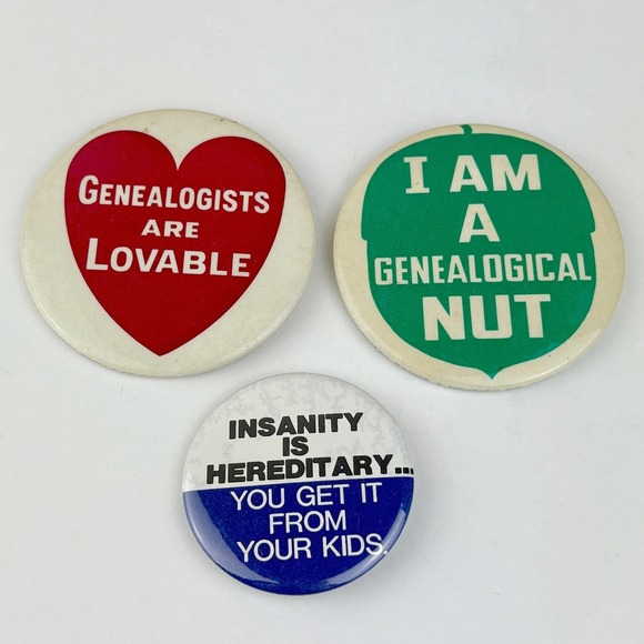 Other - Vintage Buttons Genealogy Themed Novelty Buttons Pins Lot of 3‎